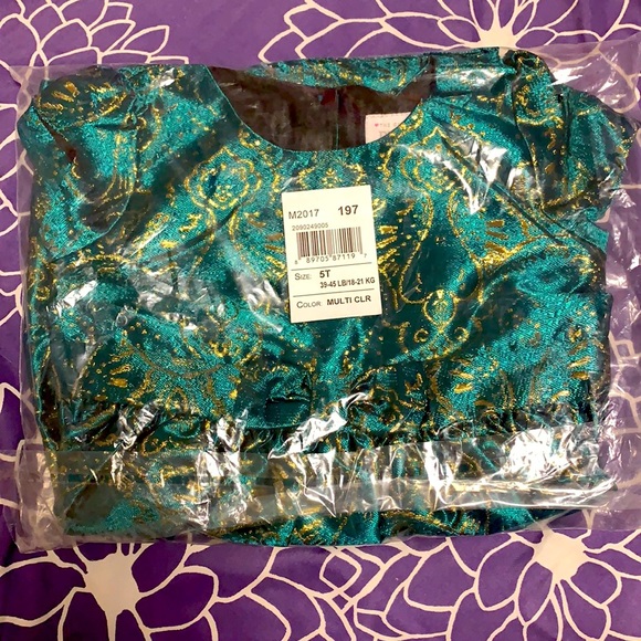 5T Girls Formal Dress Green Gold - Picture 2 of 2